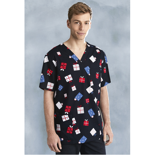 WORKWEAR, SAFETY & CORPORATE CLOTHING SPECIALISTS Mens Christmas S/S V-Neck Scrub Top