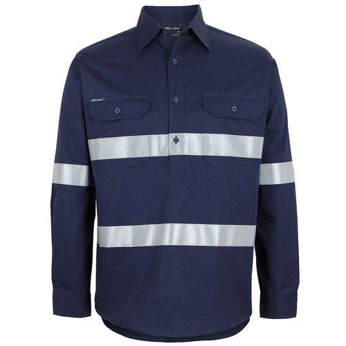 WORKWEAR, SAFETY & CORPORATE CLOTHING SPECIALISTS - JB's Close Front L/S 150G W/Shirt Reflective Tape