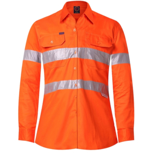 WORKWEAR, SAFETY & CORPORATE CLOTHING SPECIALISTS Ladies Vented Light Weight Open Front L/S Shirt with 3M 8910 Reflective Tape