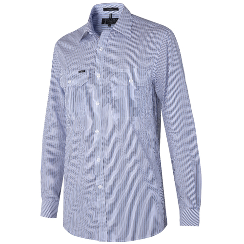 WORKWEAR, SAFETY & CORPORATE CLOTHING SPECIALISTS - Pilbara Mens Y/D Stripe, Dual Pocket, L/S Shirt