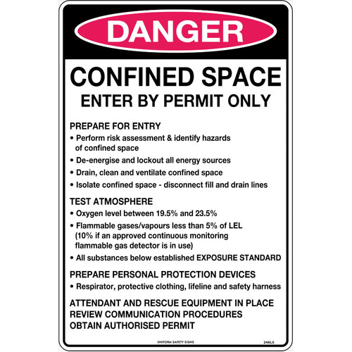 WORKWEAR, SAFETY & CORPORATE CLOTHING SPECIALISTS - 450x300mm - Metal - Danger Confined Space Enter by Permit Only Prepare for Entry etc.