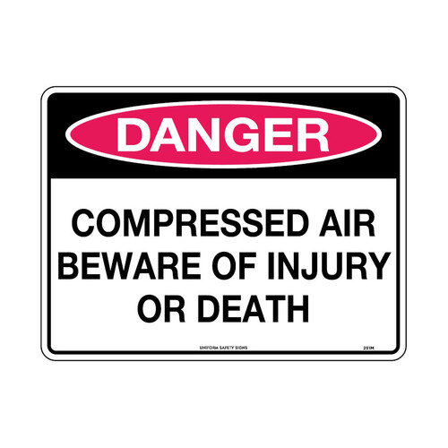 WORKWEAR, SAFETY & CORPORATE CLOTHING SPECIALISTS - 240x180mm - Self Adhesive - Danger Compressed Air Beware of Injury or Death