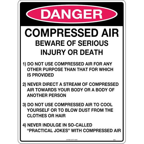 WORKWEAR, SAFETY & CORPORATE CLOTHING SPECIALISTS - 600x400mm - Metal - Danger Compressed Air Beware of Serious Injury or Death etc.