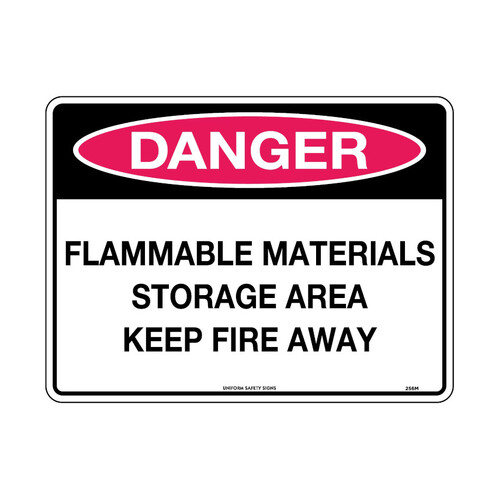 WORKWEAR, SAFETY & CORPORATE CLOTHING SPECIALISTS - 240x180mm - Self Adhesive - Danger Flammable Materials Storage Area Keep Fire Away