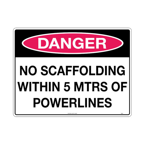 WORKWEAR, SAFETY & CORPORATE CLOTHING SPECIALISTS - 600x400mm - Metal - Danger No Scaffolding Within 5mtrs of Powerlines