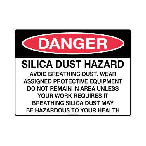 WORKWEAR, SAFETY & CORPORATE CLOTHING SPECIALISTS - 600x400mm - Poly - Danger Silica Dust Hazard Avoid Breathing etc