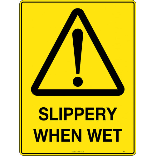 WORKWEAR, SAFETY & CORPORATE CLOTHING SPECIALISTS - 240x180mm - Self Adhesive - Blk/Ylw - Slippery When Wet