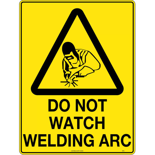 WORKWEAR, SAFETY & CORPORATE CLOTHING SPECIALISTS - 240x180mm - Self Adhesive - Blk/Ylw - Caution Do Not Watch Welding Arc