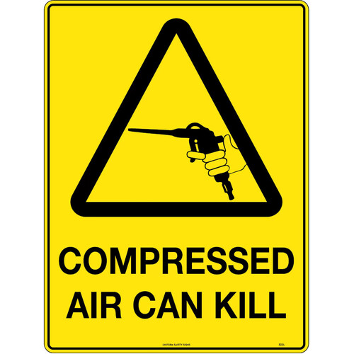 WORKWEAR, SAFETY & CORPORATE CLOTHING SPECIALISTS - 240x180mm - Self Adhesive - Blk/Ylw - Caution Compressed Air Can Kill