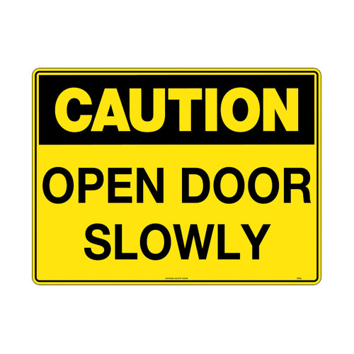 WORKWEAR, SAFETY & CORPORATE CLOTHING SPECIALISTS - 600x400mm - Metal - Caution Open Door Slowly