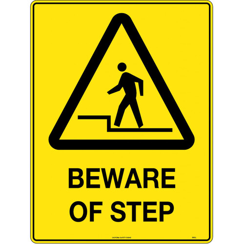 WORKWEAR, SAFETY & CORPORATE CLOTHING SPECIALISTS - 240x180mm - Self Adhesive - Blk/Ylw - Beware of Step