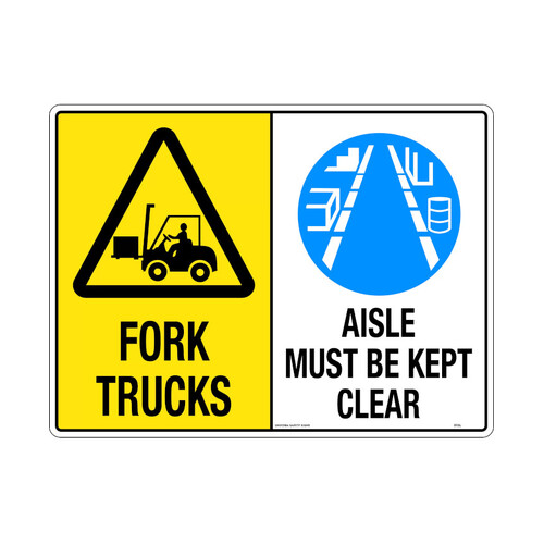 WORKWEAR, SAFETY & CORPORATE CLOTHING SPECIALISTS - 600x400mm - Poly - Multi Sign - Fork Trucks/Aisle Must Be Kept Clear