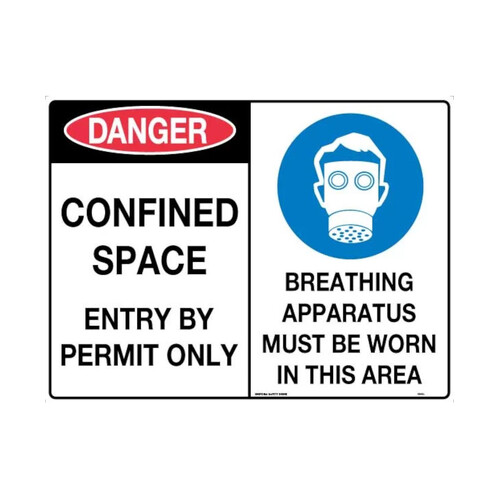 WORKWEAR, SAFETY & CORPORATE CLOTHING SPECIALISTS - 600x400mm - Metal - Multi Sign - Danger Confined Space Entry By Permit Only/Breathing Apparatus Must