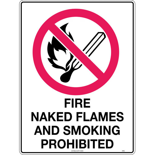 WORKWEAR, SAFETY & CORPORATE CLOTHING SPECIALISTS - 240x180mm - Self Adhesive - Fire, Naked Flame and Smoking Prohibited