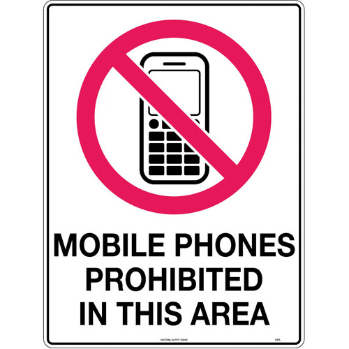 WORKWEAR, SAFETY & CORPORATE CLOTHING SPECIALISTS - 600x400mm - Poly - Mobile Phones Prohibited in This Area