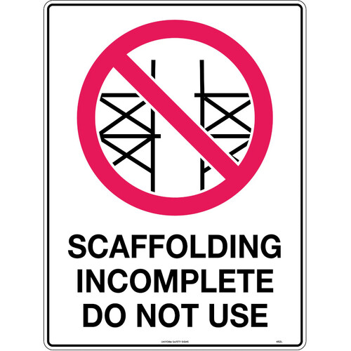 WORKWEAR, SAFETY & CORPORATE CLOTHING SPECIALISTS - 600x400mm - Corflute - Scaffolding Incomplete Do Not Use