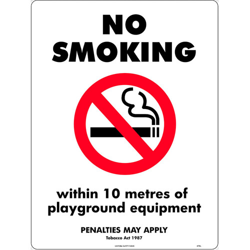 WORKWEAR, SAFETY & CORPORATE CLOTHING SPECIALISTS - 600x400mm - Metal - No Smoking, Within 10 Metres Of Playground Equipment (Penalties May Apply) Tobac