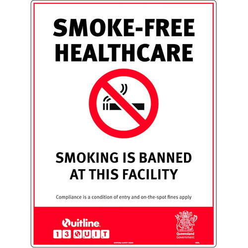 WORKWEAR, SAFETY & CORPORATE CLOTHING SPECIALISTS - 600x400mm - Metal - Smoke-Free Healthcare, Smoking is Banned at This Facility (QLD Standard)