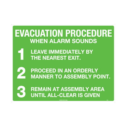 WORKWEAR, SAFETY & CORPORATE CLOTHING SPECIALISTS - 450x300mm - Metal - Evacuation Procedure