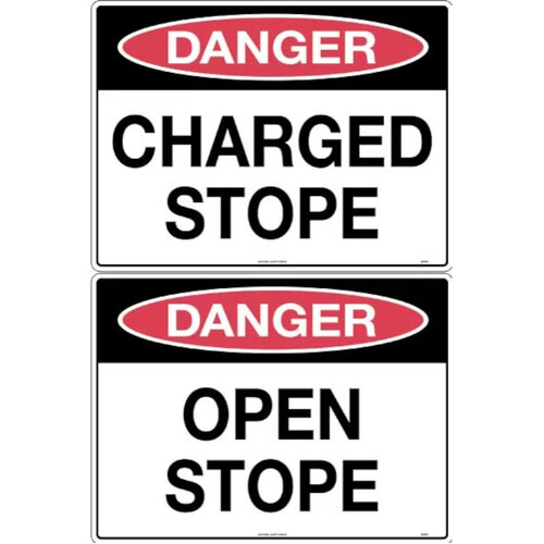 WORKWEAR, SAFETY & CORPORATE CLOTHING SPECIALISTS - 600x400mm - Metal, Class 1 Reflective - Double Sided - Danger Open Stope / Danger Charged Stope