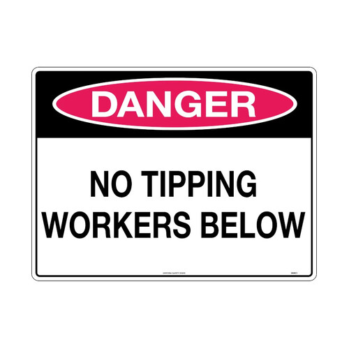 WORKWEAR, SAFETY & CORPORATE CLOTHING SPECIALISTS - 600x400mm - Metal, Class 1 Reflective - Danger No Tipping Workers Below