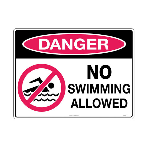 WORKWEAR, SAFETY & CORPORATE CLOTHING SPECIALISTS - 600x400mm - Metal, Class 1 Reflective - Danger No Swimming Allowed (with picto)