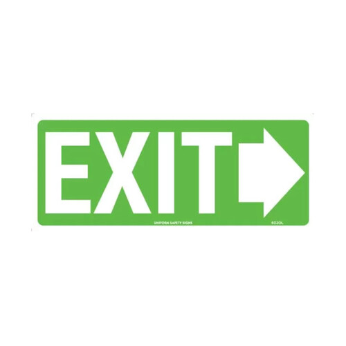 WORKWEAR, SAFETY & CORPORATE CLOTHING SPECIALISTS - 350x145mm - Self Adhesive - Luminous - Exit (with right arrow)