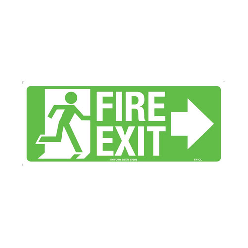 WORKWEAR, SAFETY & CORPORATE CLOTHING SPECIALISTS - 350x145mm - Self Adhesive - Luminous - Fire Exit with Arrow Right