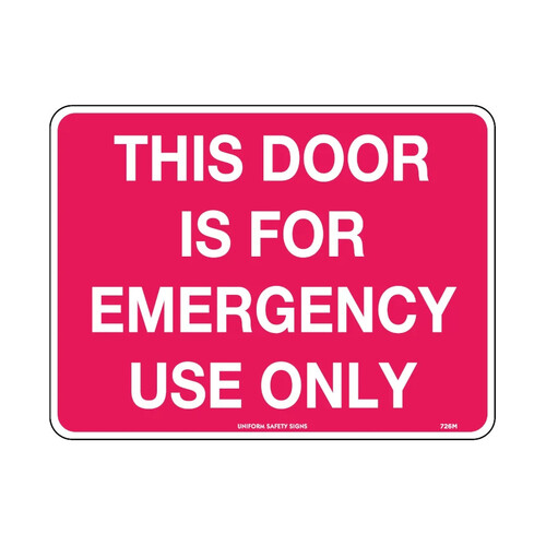 WORKWEAR, SAFETY & CORPORATE CLOTHING SPECIALISTS - 240x180mm - Self Adhesive - This Door Is For Emergency Exit Only