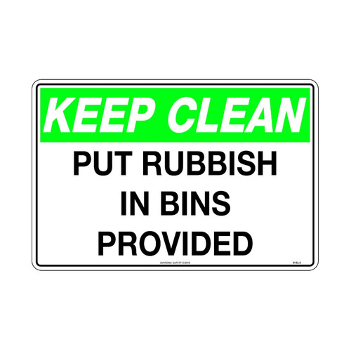 WORKWEAR, SAFETY & CORPORATE CLOTHING SPECIALISTS - 450x300mm - Poly - Keep Clean Put Rubbish in Bins Provided