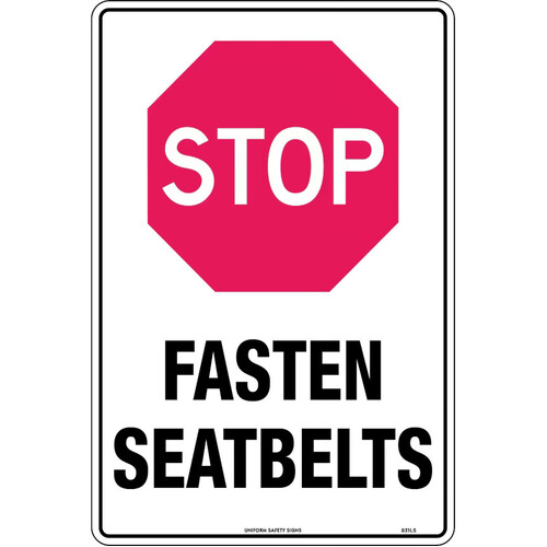 WORKWEAR, SAFETY & CORPORATE CLOTHING SPECIALISTS - 450x300mm - Poly - Stop Fasten Seatbelts