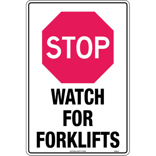 WORKWEAR, SAFETY & CORPORATE CLOTHING SPECIALISTS - 450x300mm - Poly - Stop Watch out for Forklifts