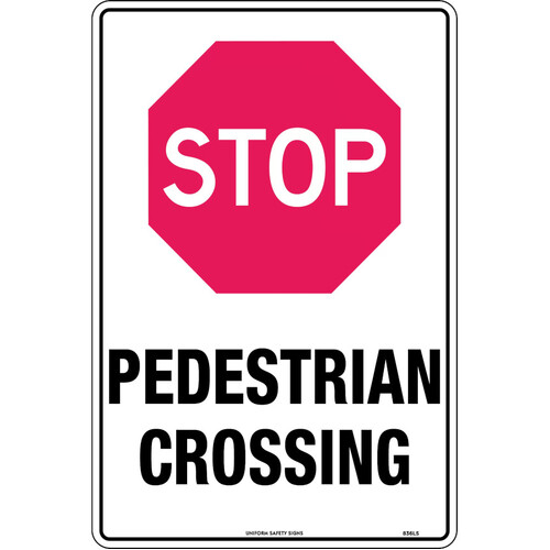 WORKWEAR, SAFETY & CORPORATE CLOTHING SPECIALISTS - 450x300mm - Poly - Stop Pedestrian Crossing