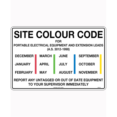 WORKWEAR, SAFETY & CORPORATE CLOTHING SPECIALISTS - 450x300mm - Metal - Site Colour Code For Portable Electrical Equipment etc