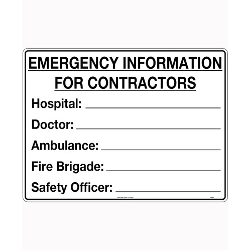 WORKWEAR, SAFETY & CORPORATE CLOTHING SPECIALISTS - 600x400mm - Corflute - Emergency Information For Contractors