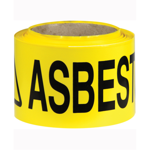 WORKWEAR, SAFETY & CORPORATE CLOTHING SPECIALISTS - 75mm x 50mtr - Barrier Tape - Black/Yellow -  Caution Asbestos