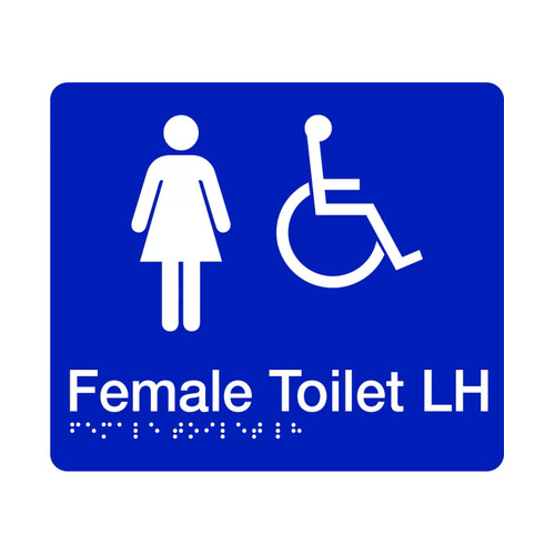 WORKWEAR, SAFETY & CORPORATE CLOTHING SPECIALISTS - 180x220mm - Braille - Blue PVC - Female Accessible Toilet (Left Hand)