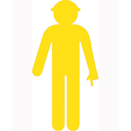 WORKWEAR, SAFETY & CORPORATE CLOTHING SPECIALISTS - 1500x760mm - Corflute - Yellow Cut Out Safety Construction Worker [Arms Down - Finger Pointing]