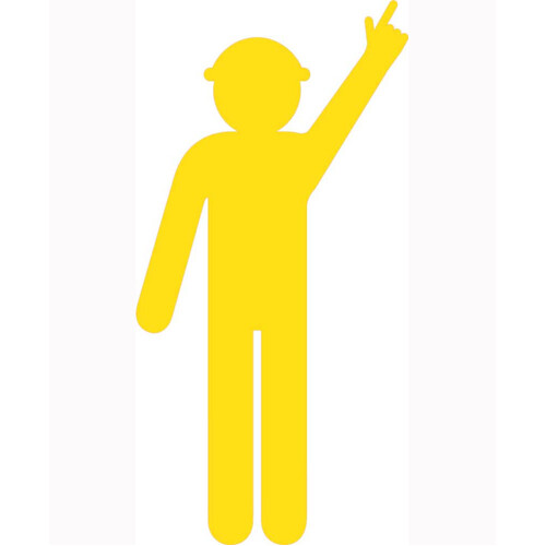 WORKWEAR, SAFETY & CORPORATE CLOTHING SPECIALISTS 1800x900mm - Corflute - Yellow Cut Out Safety Construction Worker  [Arm Up - Finger Pointing]