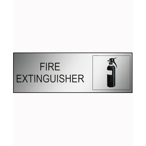 WORKWEAR, SAFETY & CORPORATE CLOTHING SPECIALISTS - 300x100mm - Engraved Label - Black/Brushed Aluminium Traffilite - Adhesive Backed - Fire Extinguishe