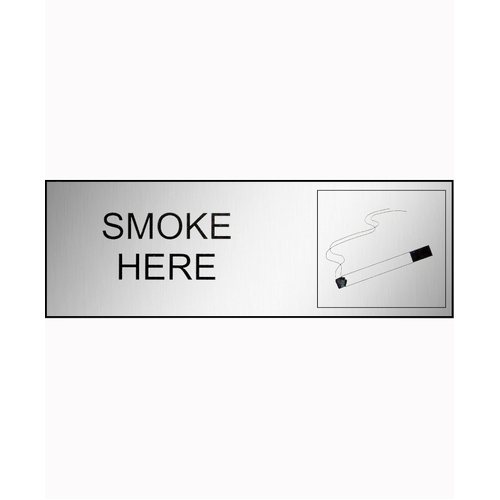 WORKWEAR, SAFETY & CORPORATE CLOTHING SPECIALISTS - 300x100mm - Engraved Label - Black/Brushed Aluminium Traffilite - Adhesive Backed - Smoke Here (With