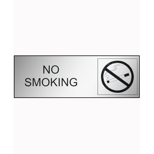 WORKWEAR, SAFETY & CORPORATE CLOTHING SPECIALISTS - 300x100mm - Engraved Label - Black/Brushed Aluminium Traffilite - Adhesive Backed - No Smoking (With