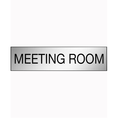 WORKWEAR, SAFETY & CORPORATE CLOTHING SPECIALISTS 200x50mm - Engraved Label - Black/Brushed Aluminium Traffilite - Adhesive Backed - Meeting Room