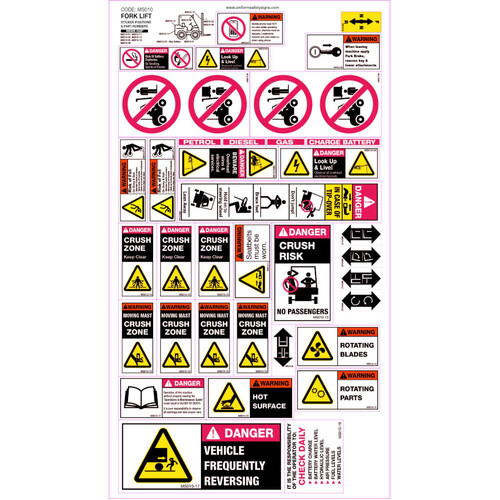 WORKWEAR, SAFETY & CORPORATE CLOTHING SPECIALISTS - 310x520mm - Machinery Sticker Sets - Forklift (30 decals per sheet)