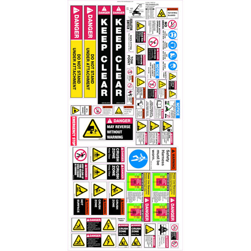 WORKWEAR, SAFETY & CORPORATE CLOTHING SPECIALISTS - 435x990mm - Machinery Sticker Sets - Tele Handler (42 decals per sheet)