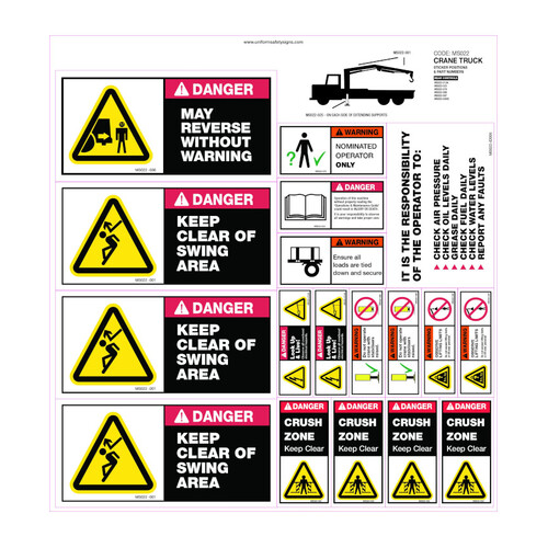 WORKWEAR, SAFETY & CORPORATE CLOTHING SPECIALISTS - 470x500mm - Machinery Sticker Sets - Truck Crane (18 decals per sheet)