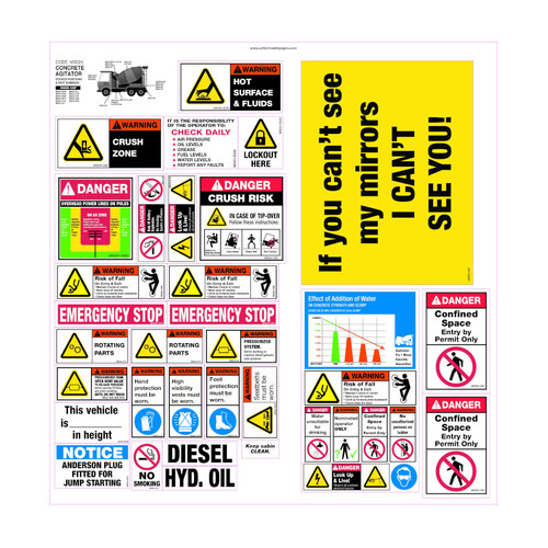 WORKWEAR, SAFETY & CORPORATE CLOTHING SPECIALISTS - 600x620mm - Machinery Sticker Sets - Concrete Agitator (32 decals per sheet)