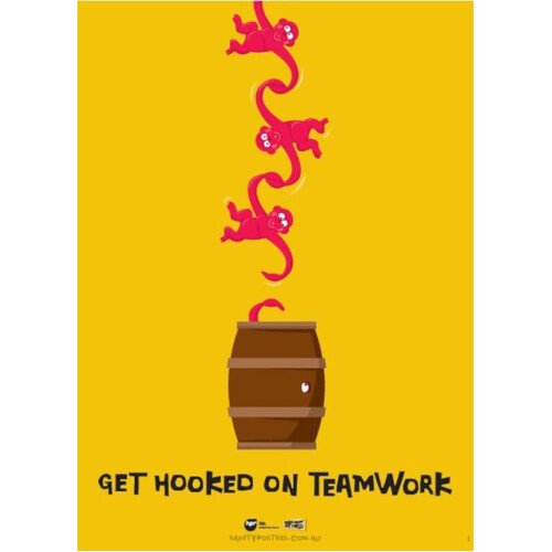 WORKWEAR, SAFETY & CORPORATE CLOTHING SPECIALISTS - 594x420mm - Laminated Safety Poster - Get Hooked on Teamwork