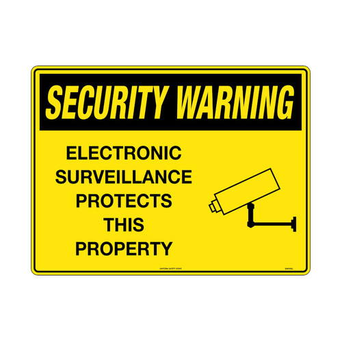 WORKWEAR, SAFETY & CORPORATE CLOTHING SPECIALISTS - 450x300mm - Metal - Security Warning Electronic Surveillance Protects This Property