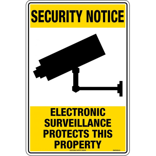 WORKWEAR, SAFETY & CORPORATE CLOTHING SPECIALISTS - 450x300mm - Metal - Security Notice Electronic Surveillance Protects This Property